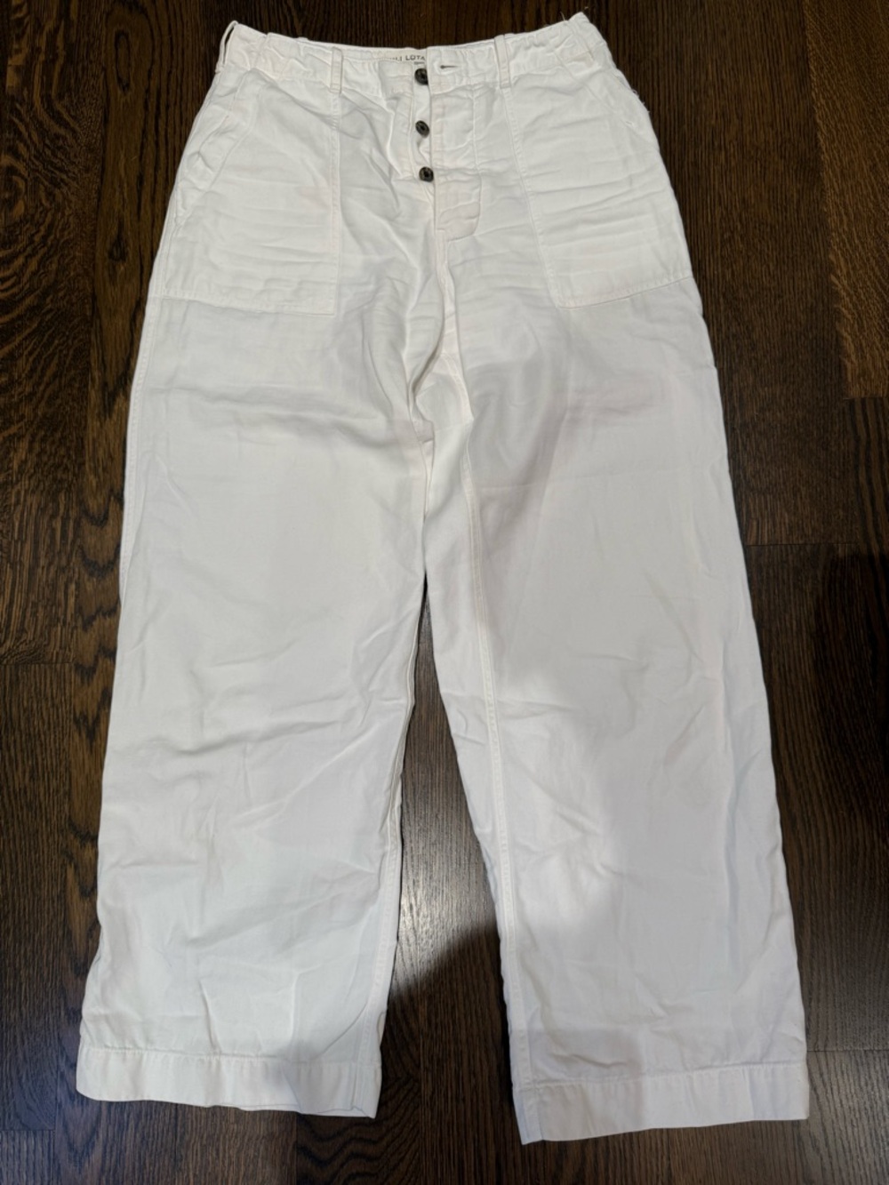 Nili Lotan White Cropped Wide-Leg Button-Fly Pants